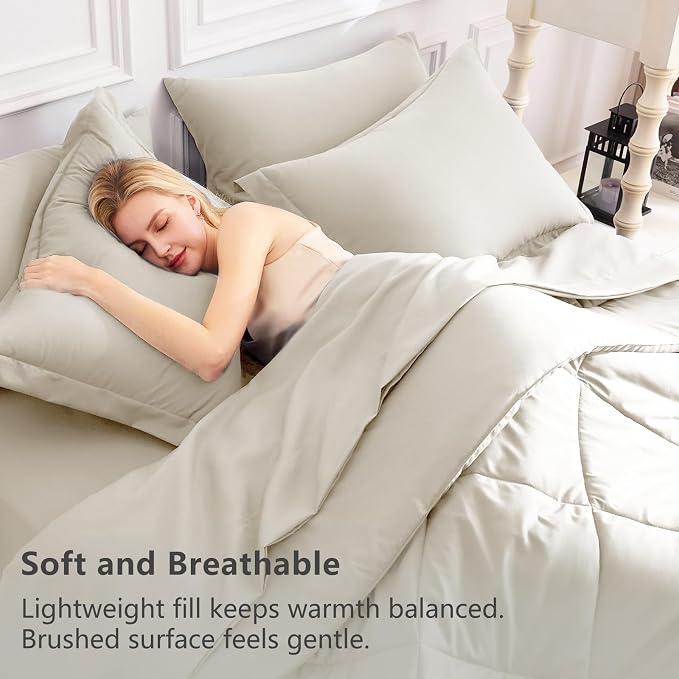 CozyLux Queen Comforter Set Oatmeal - Image 3