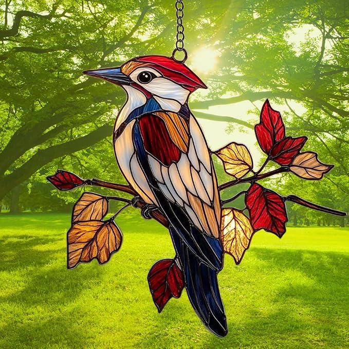 Red Woodpecker Acrylic Suncatcher Stained Glass Effect Window Car Hanging - Image 3