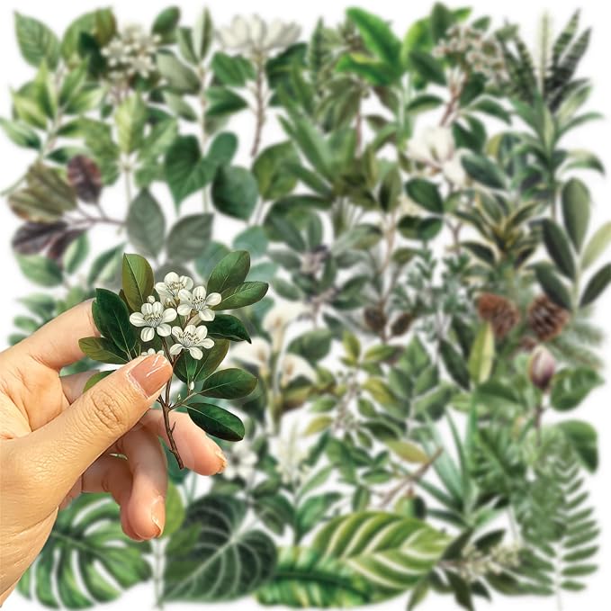 50pcs Transparent Green Leaf Sticker - Image 7