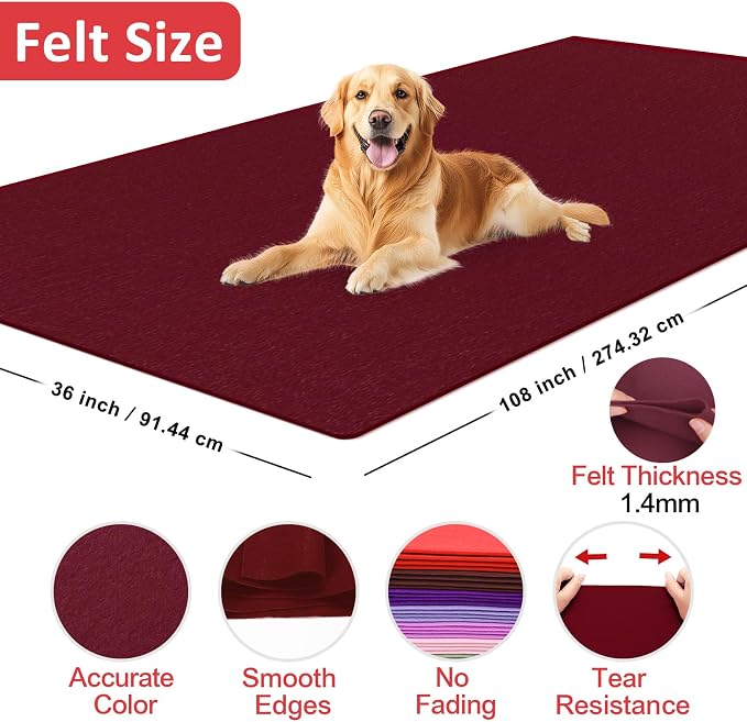 XSEINO Burgundy Large Felt Fabric 108" X 36 ", 1.4 mm Thick Soft Felt Fabric - Image 2