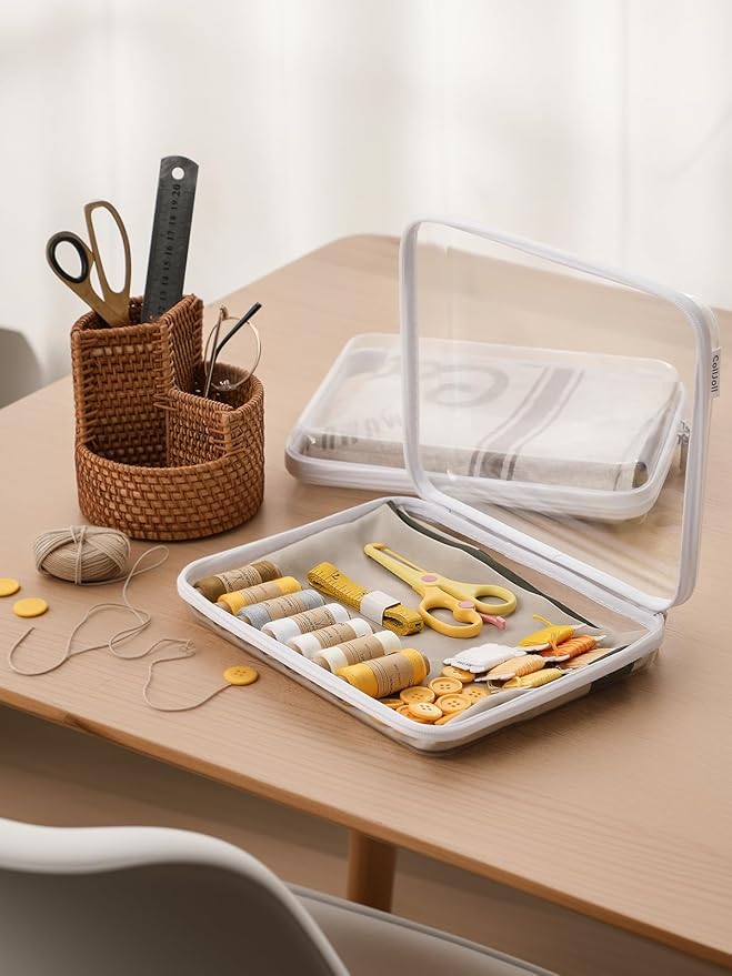 CoiiJoii Zippered Pouch Hard, Stackable Storage Bins, Portable Clear Bin Zipper - Image 3