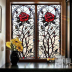 Gothic Rose Stained Glass Window Film 17.71x39.97 Inch Red Flower Static Cling - Image 7