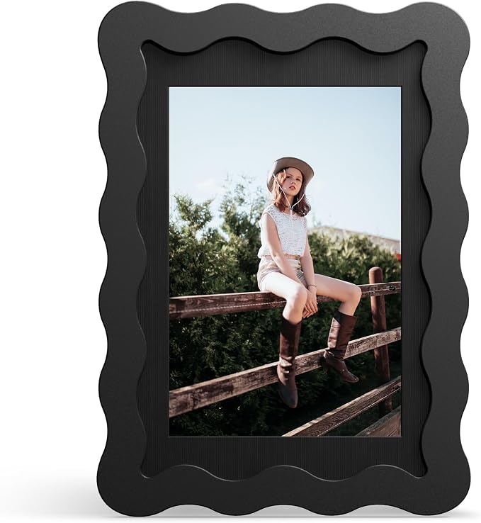 4x6 Picture Frame with Mat for 3.5x5, Wavy Edge Wooden Real Glass Photo Frame by THKRLOF