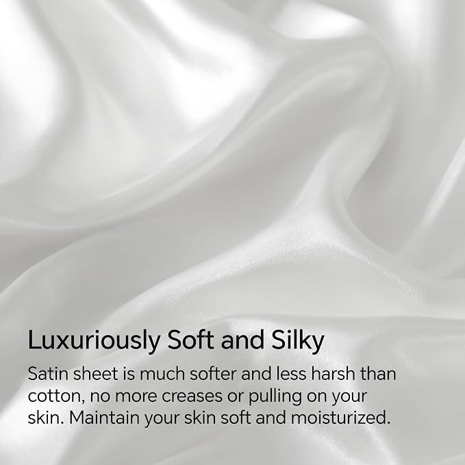 BEDELITE Satin Sheets Full Size Bed Set, Luxury Soft White Silky Sheet - Image 3