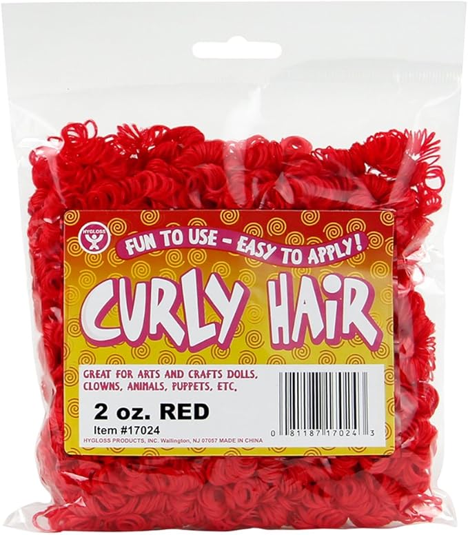 Hygloss 2 oz Curly Doll Hair for Crafts Red- Premium Synthetic Hair for Doll by HyglossProductsInc