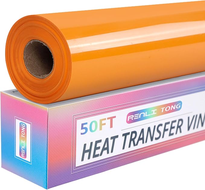 RENLITONG Yellow Orange Iron on Vinyl 12Inch by 50ft Roll Heat Transfer Vinyl by RENLITONG