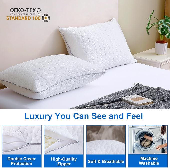 Cooling Pillows Standard Size Set of 4, Shredded Memory Foam Pillows, - Image 7
