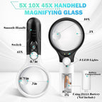 Compact Magnifying Glass with Lights, 3 LED Light Magnifying Glass - Image 7