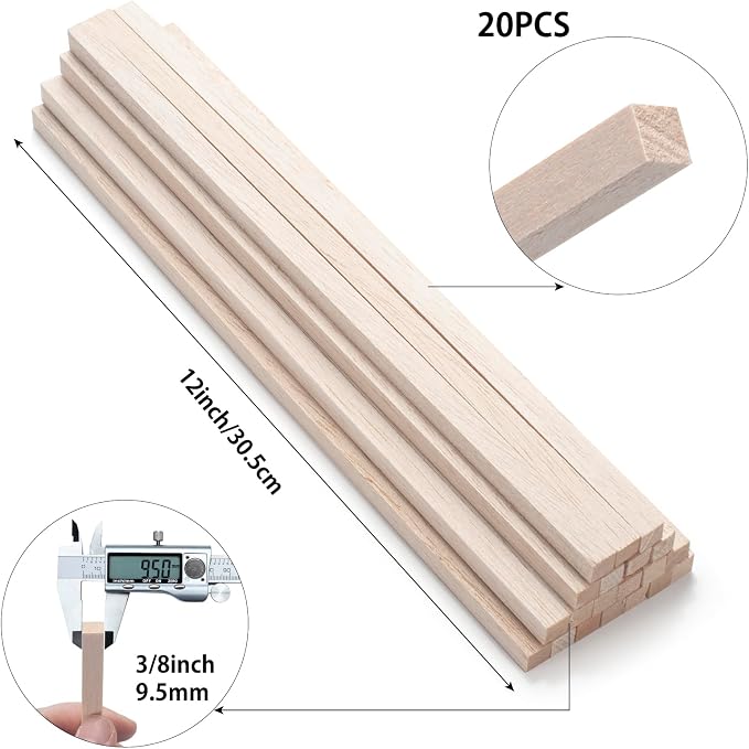 Balsa Wood Sticks, Square Wooden Dowel Rods, Balsa Wood Strips - Image 2