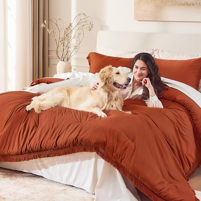 Andency King Size Comforter Set Burnt Orange, 3 Pieces Boho Terracotta Soft - Image 3