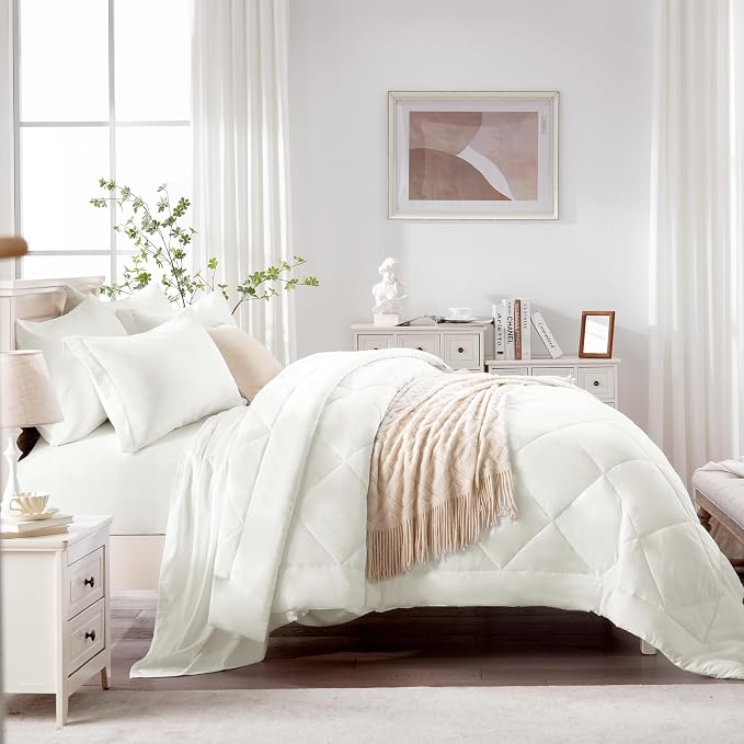 Love's cabin Full Comforter Set Ivory, 7 Pieces Full Bed in a Bag, All Season - Image 3