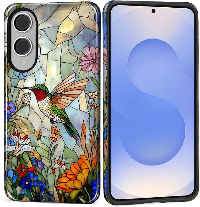 for Samsung Galaxy S25 Edge Case, Hummingbird Wildflower Stained Glass Pattern by Teonvpu