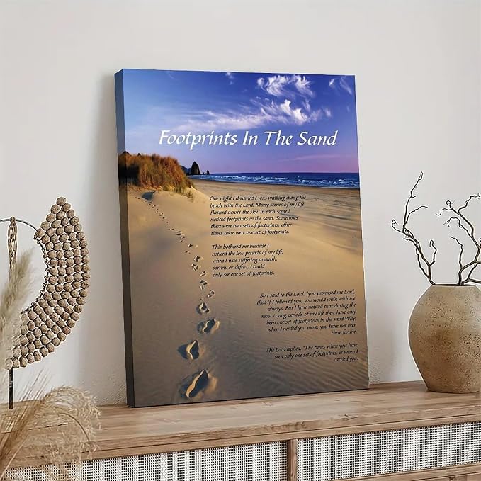 Zapeeitt Footprints in the Sand Wall Art Decor, Canvas Prints, Inspirational - Image 4