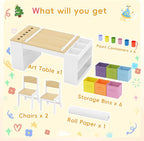Kids Art Table and 2 Chairs Set, Wooden Craft Desk - Image 9