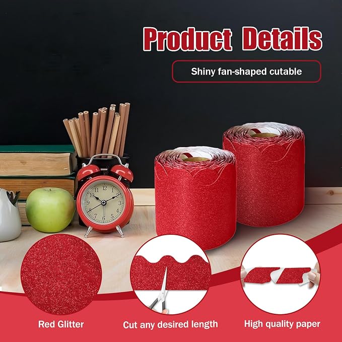 70Ft Shine Red Bulletin Board Border，Scalloped Poster Boards Decorations Trim - Image 3