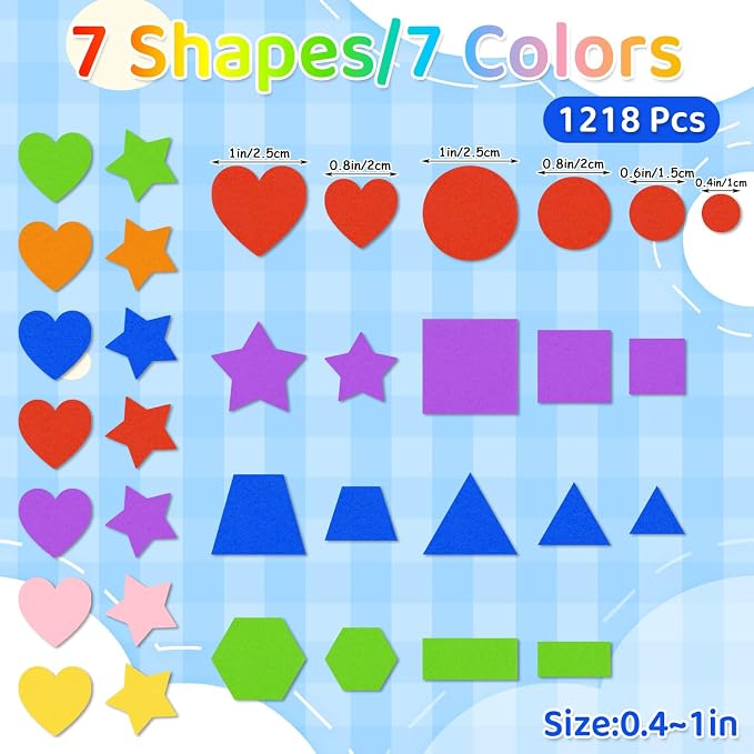 CCINEE 1218 Pcs Foam Stickers 7 Colors Self Adhesive Foam Shapes Sticker - Image 2
