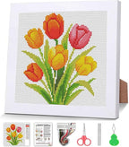 VIGEGU Tulip Cross Stitch Kits for Beginners, Flowers Stamped Cross Stitch for by VIGEGU