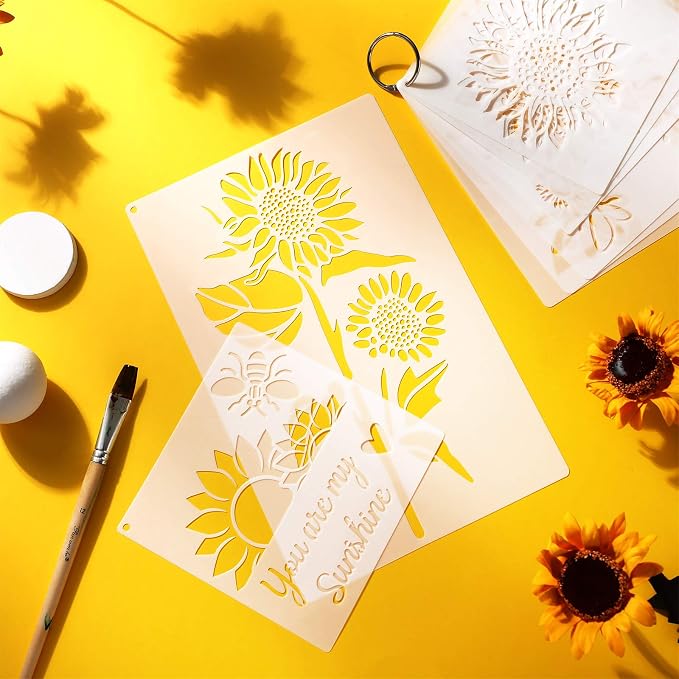 8 Pieces Sunflower Butterflies Painting Stencils Flower Butterfly Stencil Kit - Image 5