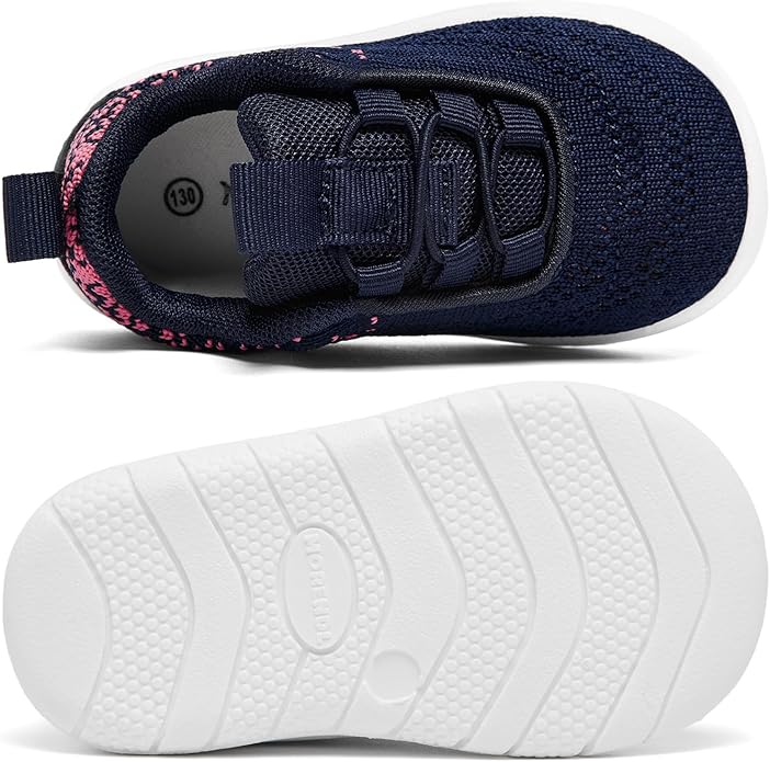 MORENDL Toddler Slip On Sneakers Baby Walking Shoes Non-Slip Breathable Unisex Pink Mesh Lace-Up Athletic Sneakers Infant Running Shoes