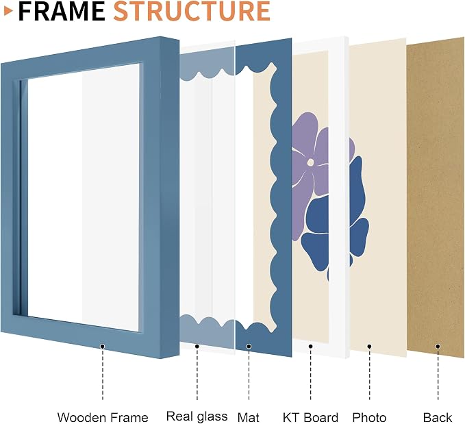 6x8 Picture Frame with Wavy Mat, Wooden Real Glass 6 x 8 Photo Frame - Image 5