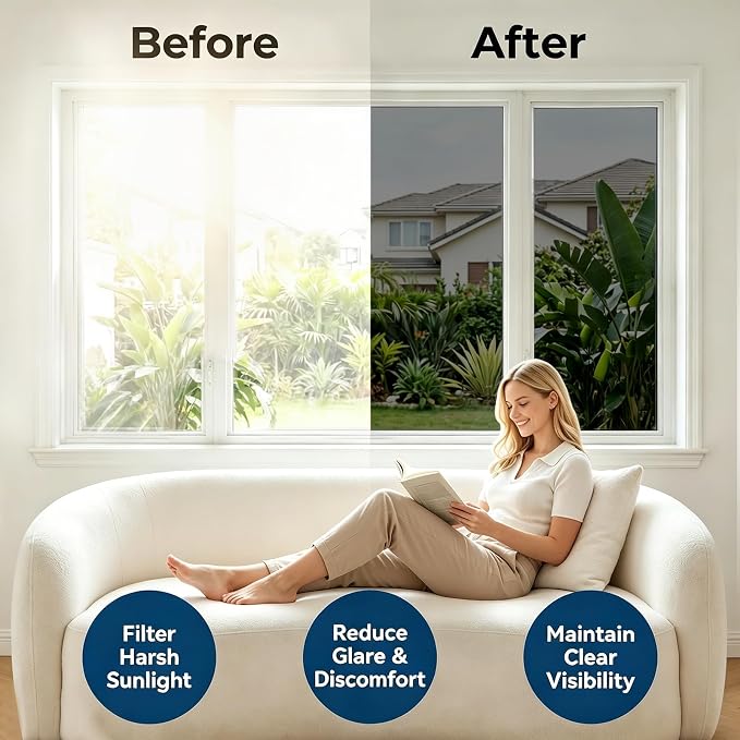 Coavas Window Privacy Film Daytime See Out Not in, 83% UV Blocking Heat Control - Image 3