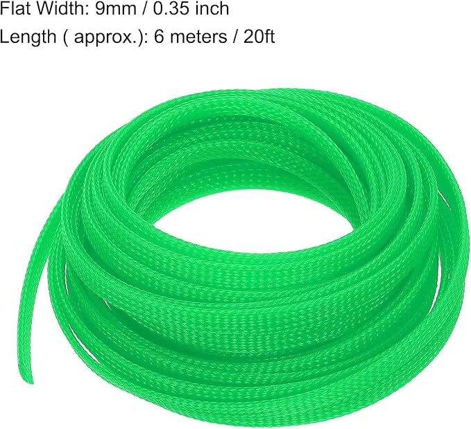 uxcell PET Expandable Sleeving 20ft 1/4" Green Cable Management Sleeve Cord - Image 3