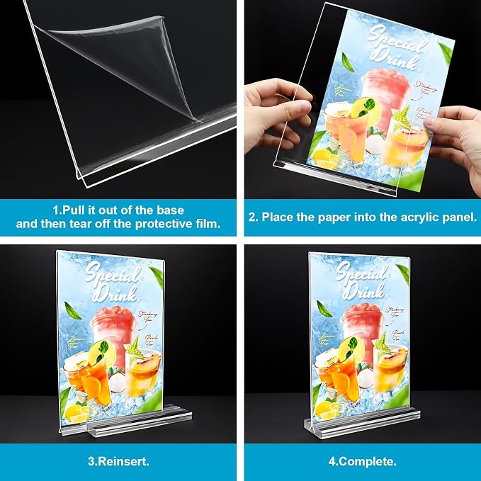 Acrylic Sign Holder 5 x 7, 16 Pack Clear Table Menu Vertical Display Stand - Image 6