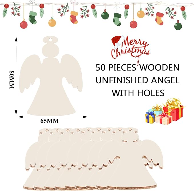 50PCS Unfinished Wood kit with Holes, Wooden Slice - Image 2