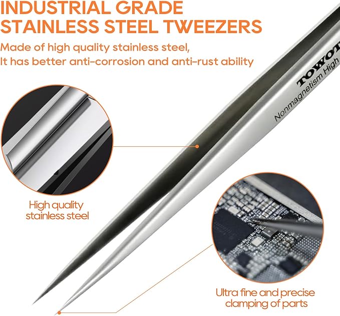 TOWOT Precision Tweezers, Stainless Steel Pointed Tweezers - Image 2