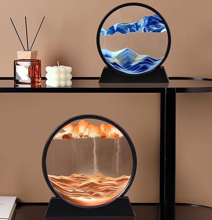 BGFJYUK Moving Sand Art Picture in Motion, Round Tempered Glass 3D Deep Sea - Image 2