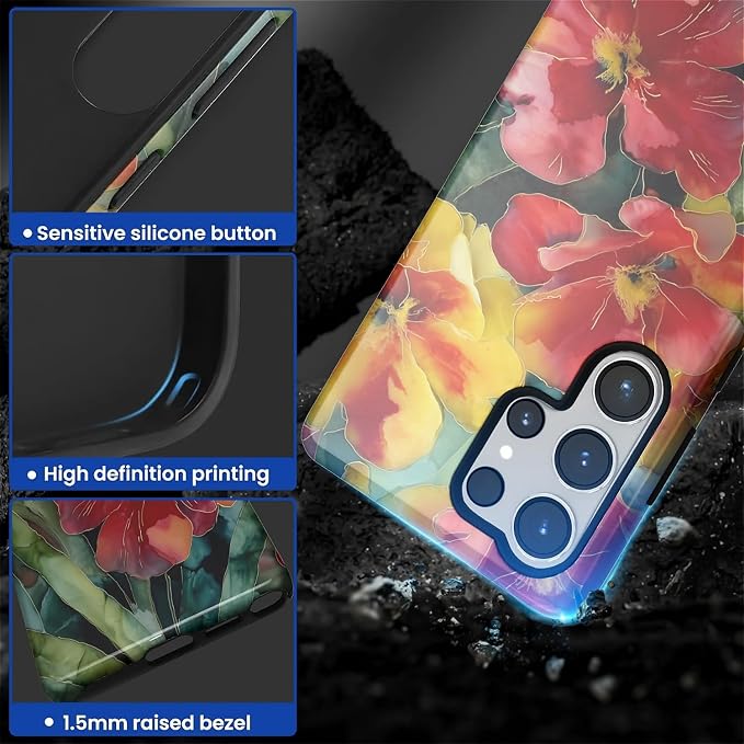 Case for Samsung Galaxy S25 Ultra Case, Vintage Floral Girly Design Hybrid Dual - Image 4