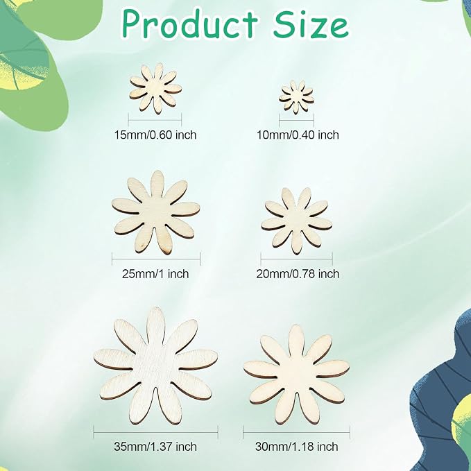 300 pcs 6 Styles Daisy Flower Theme Unfinished Wood Cutout Charms Cute Spring - Image 2