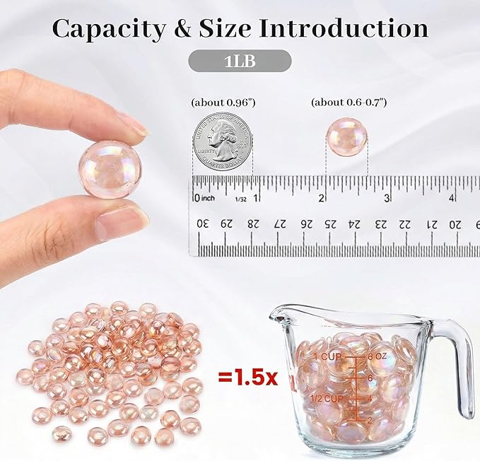 FUTUREPLUSX 1 LB Pink Flat Glass Marbles, Vase Fillers Gems | Glass Beads - Image 2