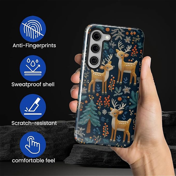 Case for Samsung Galaxy S23 Case, Cute Christmas Reindeer Design Hybrid Dual - Image 5