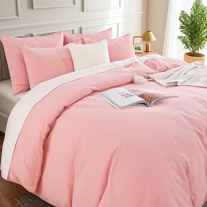 NEXHOME PRO Duvet Cover Queen 100% Washed Cotton, Organic Natural Linen Like - Image 4