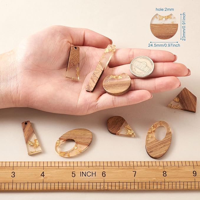FASHEWELRY 20Pcs Resin Wooden Earring Pendants 10 Styles Gold Teardrop - Image 6