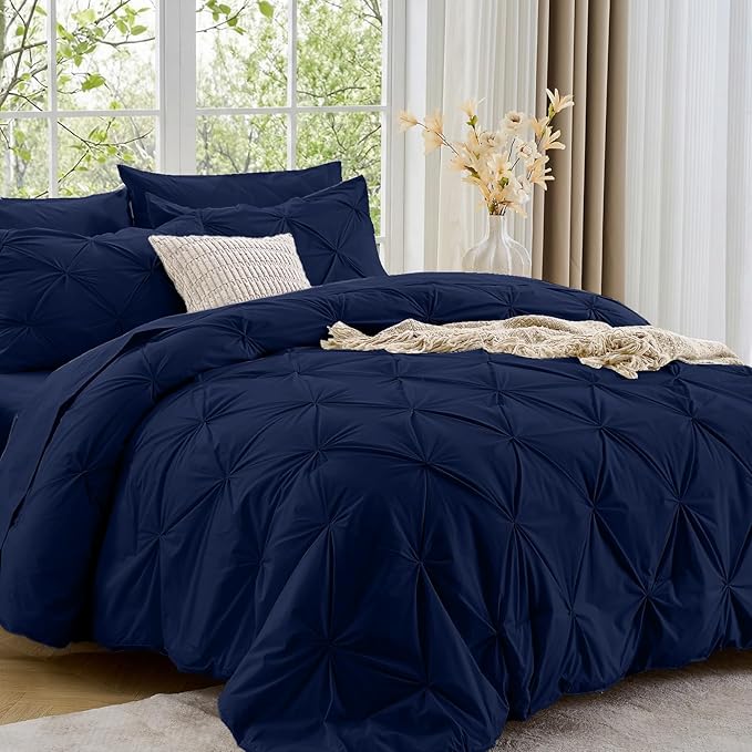 Sasttie Twin Comforter Set, 5-Piece Bed in a Bag, Pintuck Bedding Sets by SASTTIE