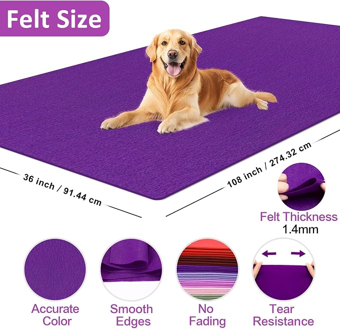 XSEINO Purple Large Felt Fabric 108" X 36 ", 1.4 mm Thick Soft Felt Fabric Sheet - Image 2