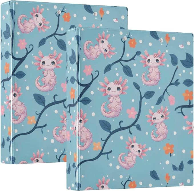 Cute Pink Axolotl Round Ring Binders 1.5 Inch Aquatic Plant Amphibian Blue 3 by Wamika