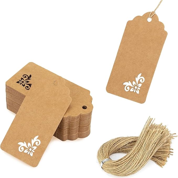 SallyFashion 100 PCS Gift Tags, 2x4 inch Kraft Paper Hollow-Out Tags by sallyfashion