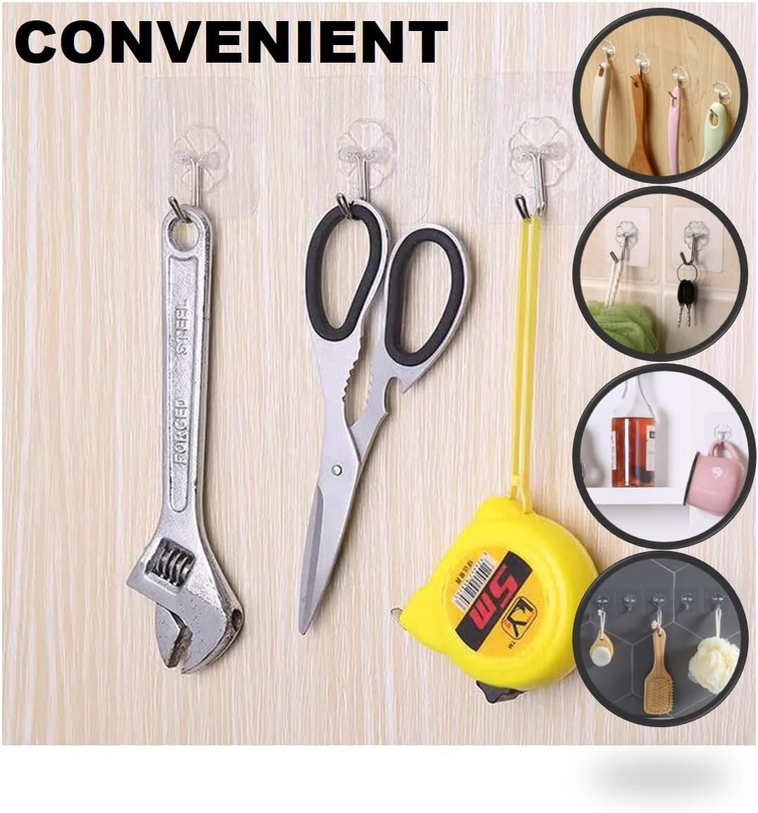 40pcs Heavy Duty Adhesive Hooks for Damage-Free Hanging - Transparent Plastic Hangers for Ceilings and Walls