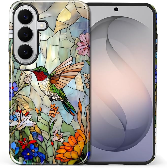 for Samsung Galaxy S26 Case, Hummingbird Wildflower Stained Glass Pattern by Teonvpu