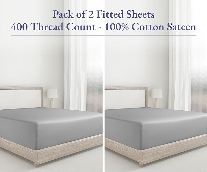 2 Queen Fitted Sheet, 400 Thread Count 100% Cotton Fitted Sheet Queen, Deep - Image 4