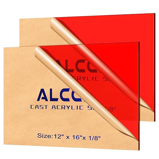Red Acrylic Sheet 12" x 16", 2 Pack 1/8" Thick Translucent Cast Plexiglass by AcrylicSheets
