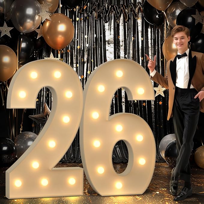 imprsv 4FT Marquee Number 26 Light up Number 26th Birthday Decorations Large by Letsmakeitimpressive