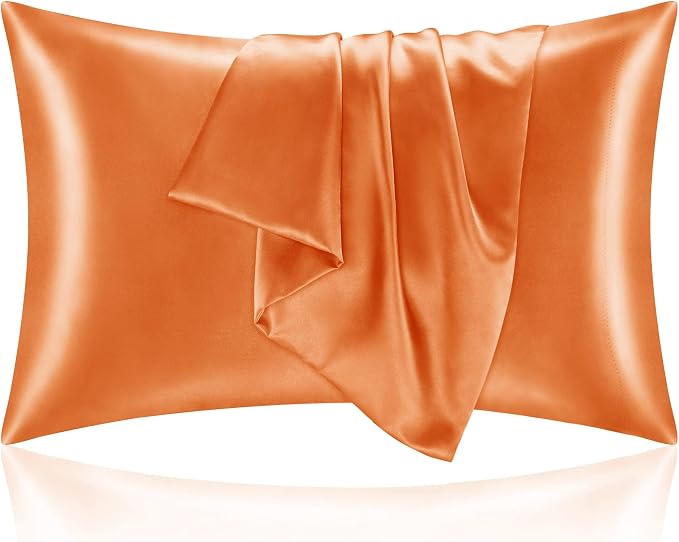 BEDELITE Satin Pillowcase with Zipper, Burnt Orange King Size Pillow Cases Set by BEDELITE