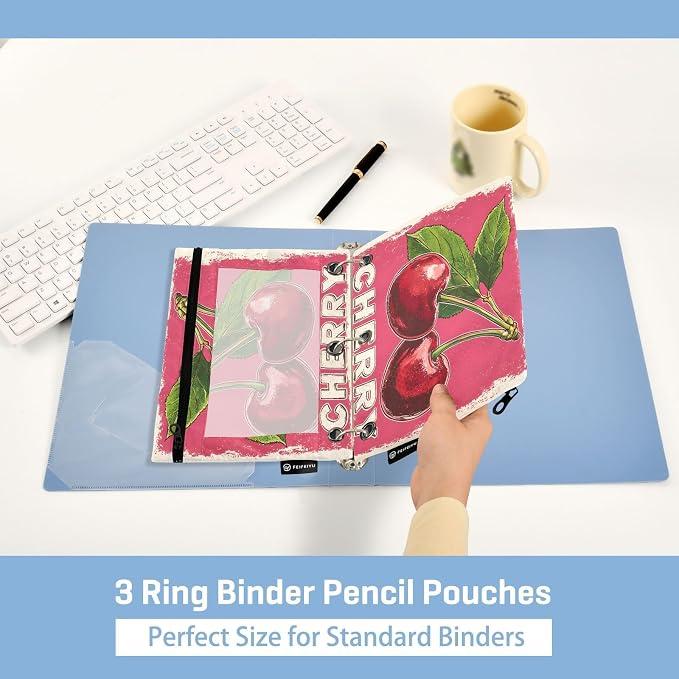 Red Cherry Print Pencil Pouch for 3 Ring Binder, 2 Pack Waterproof Pencil Bags - Image 4
