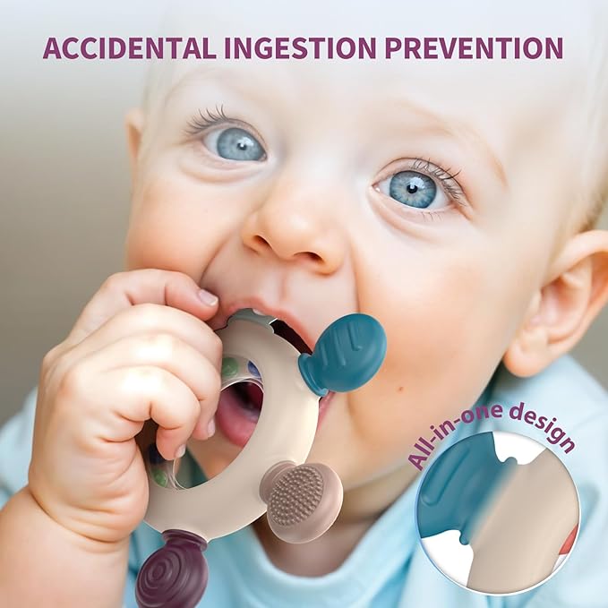akolik Teething Toys for Babies, Baby Teethers Toy Teething Ring Silicone, Grasping Teething Toy, BPA Free Teething Newborn Accessories for Baby 0 3 6 9 12 18 Months (Ringer Grey)