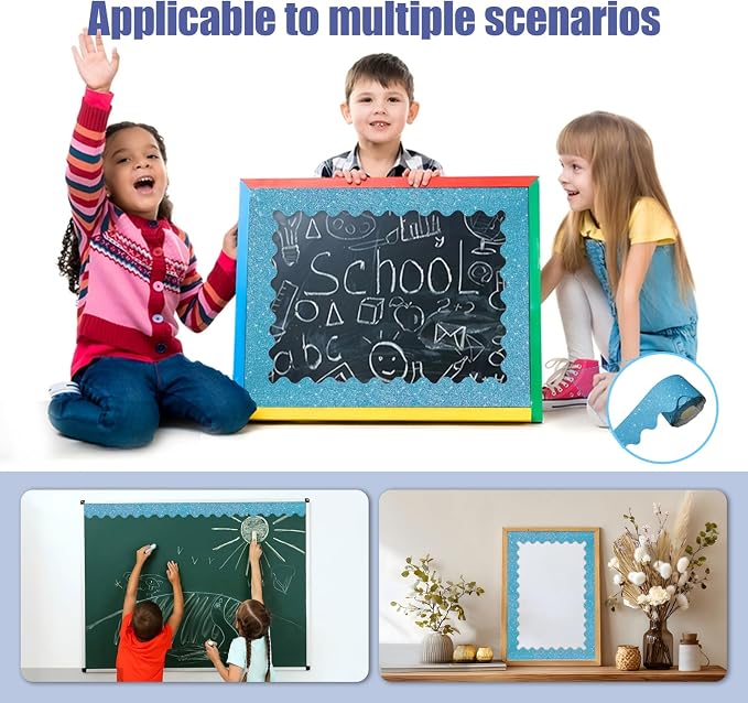 70Ft Shine Blue Bulletin Board Borders，Scalloped Poster Boards Decorations Trim - Image 7
