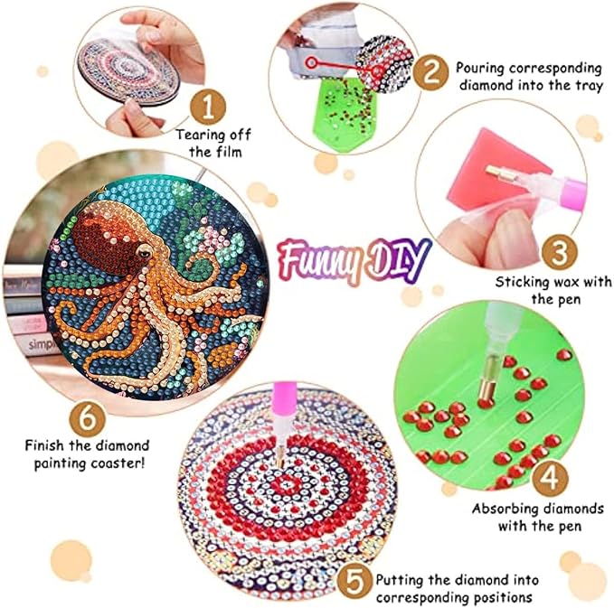 8 Pack Diamond Art Coasters, Ocean animal Diamond Painting Coasters Kits | - Image 2